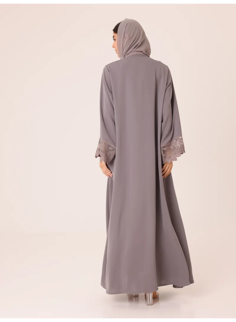 Ikkxa  Platinum Lace Embroidered Abaya for Women | Best Price UAE