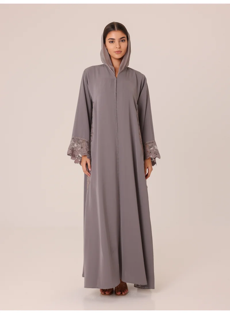 Ikkxa  Platinum Lace Embroidered Abaya for Women | Best Price UAE