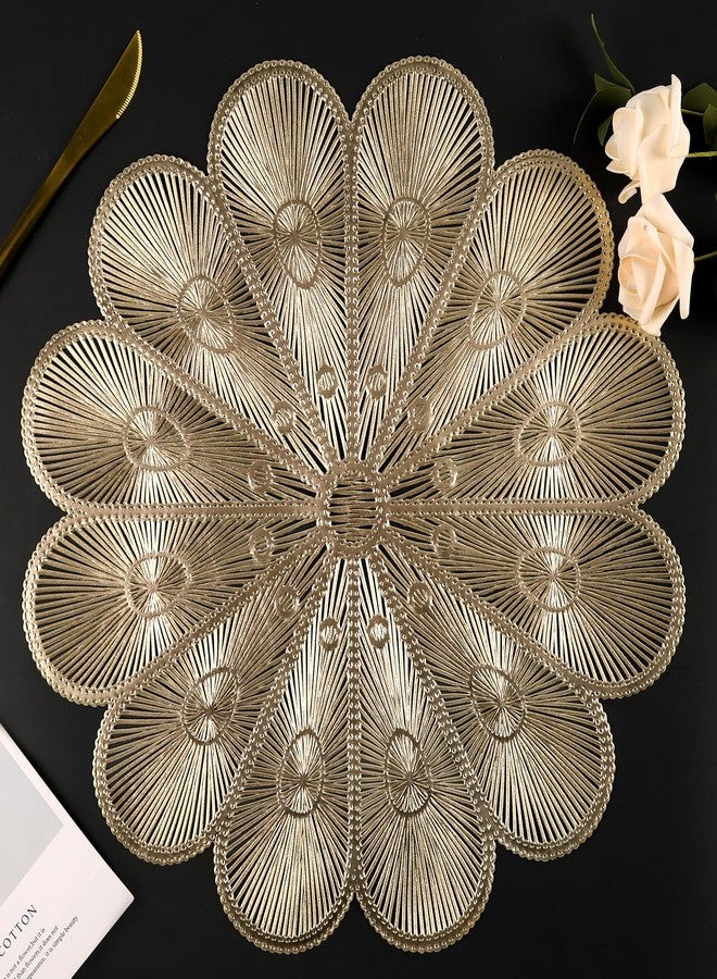 Mabbcoo Placemats Set of 6, Gold Placemat for Dining Table Pressed Vinyl Metallic Flower Table Mats Washable and Wipeable Place Mats for Wedding Party Kitchen Decorations - Image 1