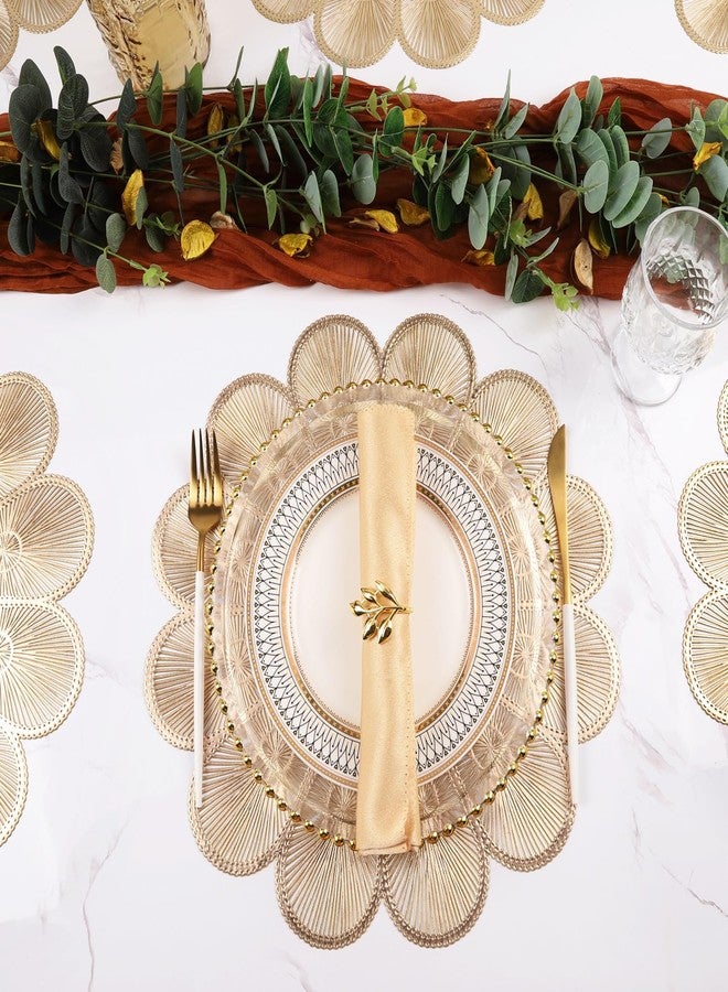 Mabbcoo Placemats Set of 6, Gold Placemat for Dining Table Pressed Vinyl Metallic Flower Table Mats Washable and Wipeable Place Mats for Wedding Party Kitchen Decorations - Image 3
