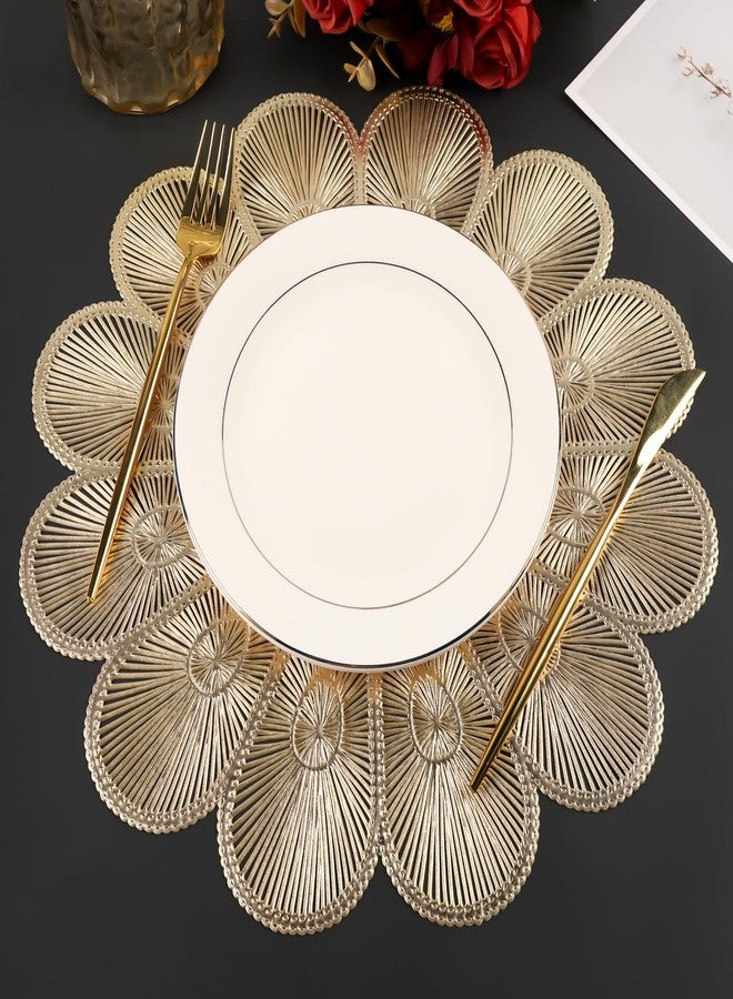 Mabbcoo Placemats Set of 6, Gold Placemat for Dining Table Pressed Vinyl Metallic Flower Table Mats Washable and Wipeable Place Mats for Wedding Party Kitchen Decorations - Image 2