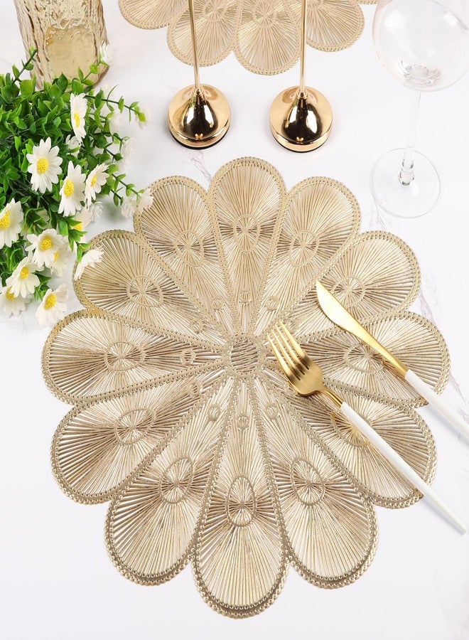 Mabbcoo Placemats Set of 6, Gold Placemat for Dining Table Pressed Vinyl Metallic Flower Table Mats Washable and Wipeable Place Mats for Wedding Party Kitchen Decorations - Image 4