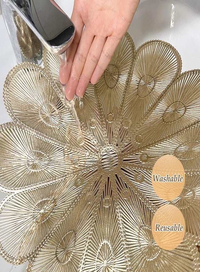 Mabbcoo Placemats Set of 6, Gold Placemat for Dining Table Pressed Vinyl Metallic Flower Table Mats Washable and Wipeable Place Mats for Wedding Party Kitchen Decorations - Image 5