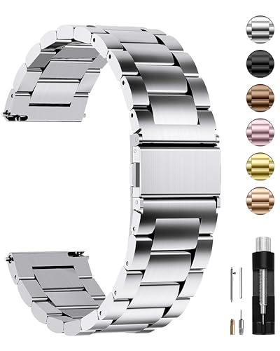 Fullmosa Watch Band, Quick Release Stainless Steel Replacement for Men Women, Metal Chain Watch Strap Width 16mm 18mm 19mm 20mm 22mm 24mm, Silver, 22mm - Image 1
