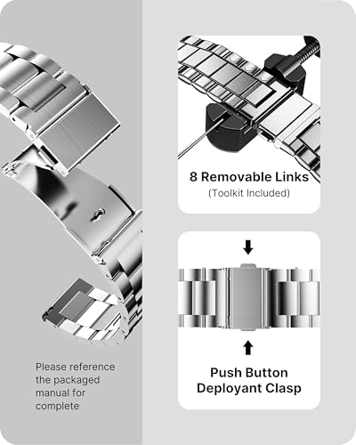 Fullmosa Watch Band, Quick Release Stainless Steel Replacement for Men Women, Metal Chain Watch Strap Width 16mm 18mm 19mm 20mm 22mm 24mm, Silver, 22mm - Image 4