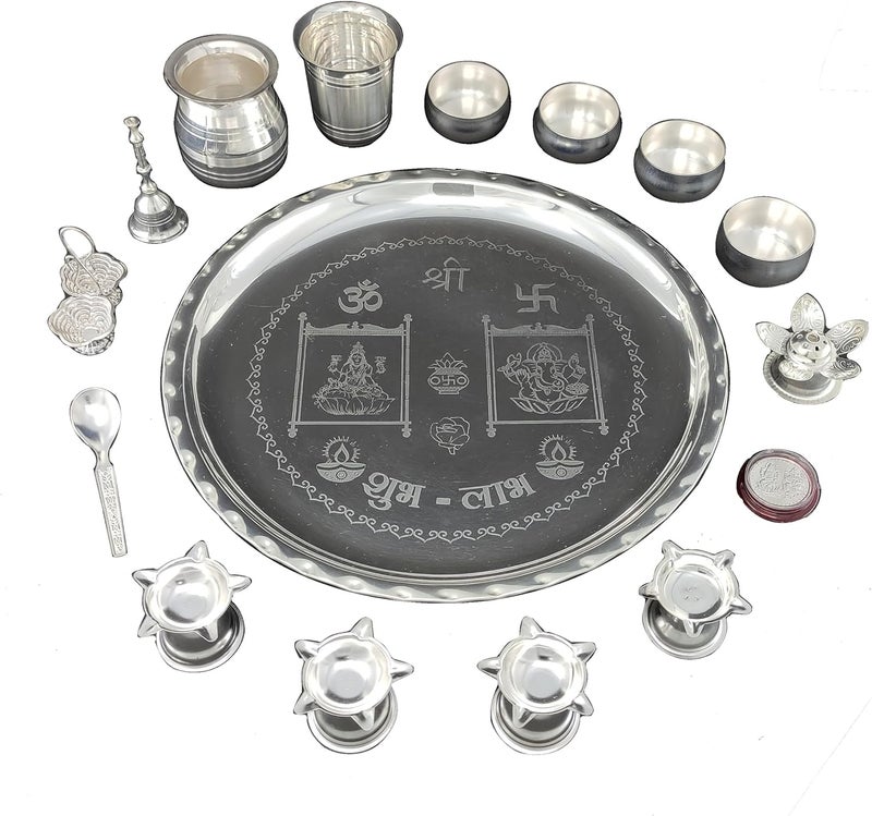 Nobility Pooja Thali Set 12 Inch Silver Plated Puja Thali for Diwali Decoration Gift Items Festival Ethnic Puja Thali for Temple Office Home Wedding Return Gifts - Image 2