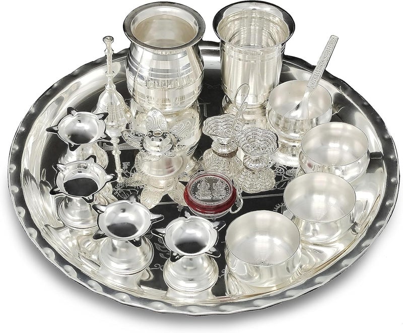 Nobility Pooja Thali Set 12 Inch Silver Plated Puja Thali for Diwali Decoration Gift Items Festival Ethnic Puja Thali for Temple Office Home Wedding Return Gifts - Image 4