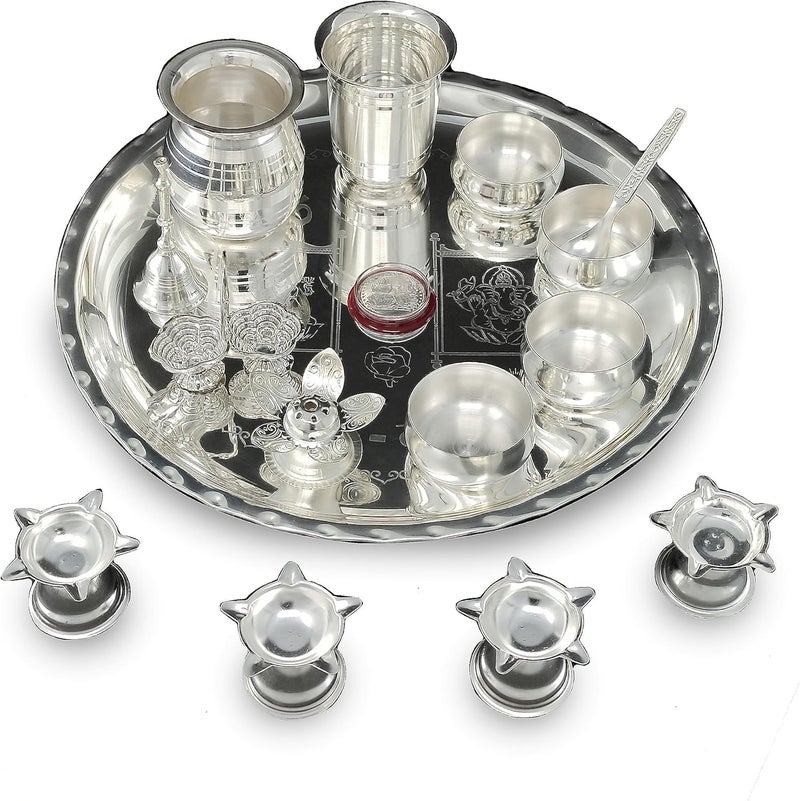 Nobility Pooja Thali Set 12 Inch Silver Plated Puja Thali for Diwali Decoration Gift Items Festival Ethnic Puja Thali for Temple Office Home Wedding Return Gifts - Image 3