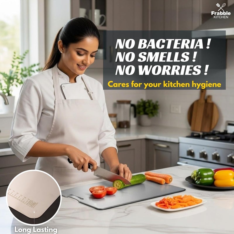 Frabble Kitchen Easy Lift Handle Design Steel Chopping Board - Large Stainless Steel Cutting Board for Kitchen Use, Perfect Chopping Board Steel for Kitchen,Cook,Chef at Restaurant & Hotel 8x12 Inch - Image 5