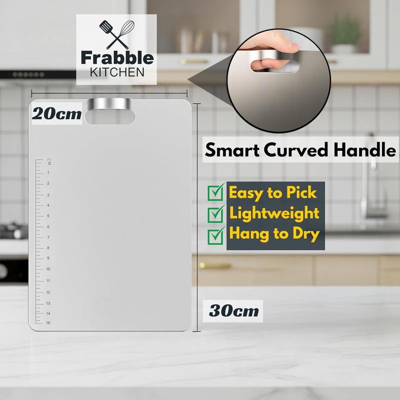 Frabble Kitchen Easy Lift Handle Design Steel Chopping Board - Large Stainless Steel Cutting Board for Kitchen Use, Perfect Chopping Board Steel for Kitchen,Cook,Chef at Restaurant & Hotel 8x12 Inch - Image 2