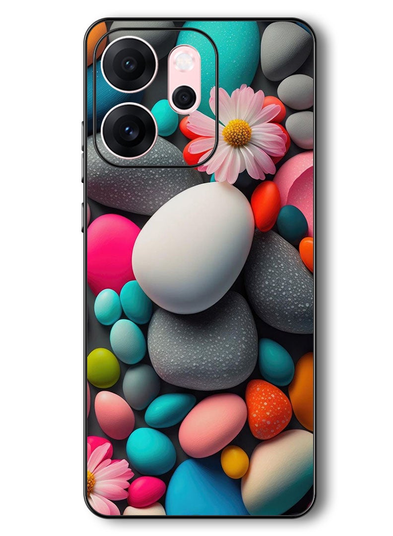 Theodor Case Compatible with Oppo Reno 14 F 6.57 Inch Protection Shockproof Bumper Cover Colourful Stones - Image 1