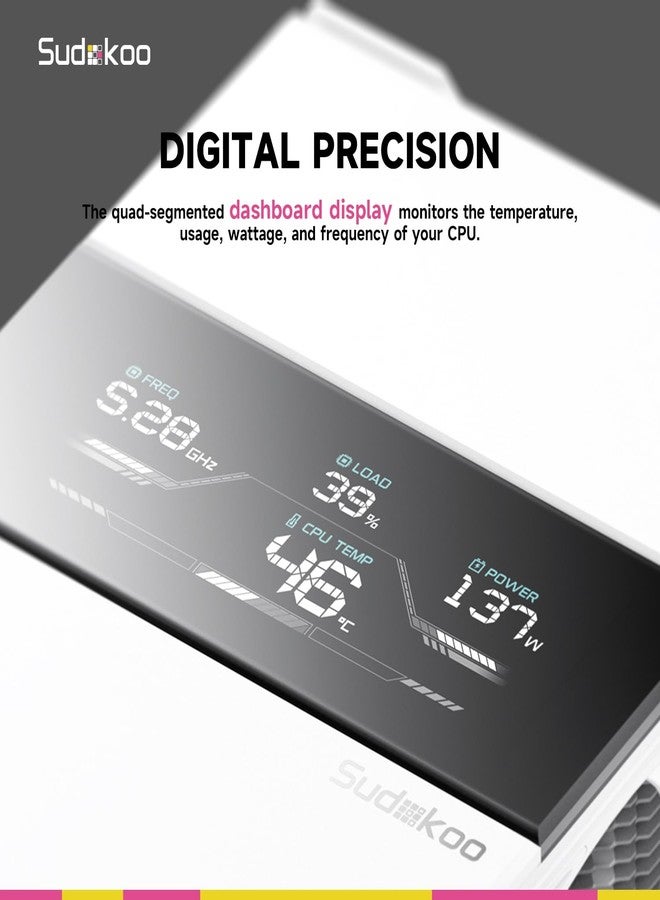 مبرد هواء سودوكو SK700V أبيض: مبرد معالج AM5 حصري بشاشة عرض رقمية - 7 أنابيب حرارية، تصميم برجي، تركيب سهل، حرية كاملة لذاكرة الوصول العشوائي، مروحة 120 مم PWM هادئة، ضمان 5 سنوات - Image 3