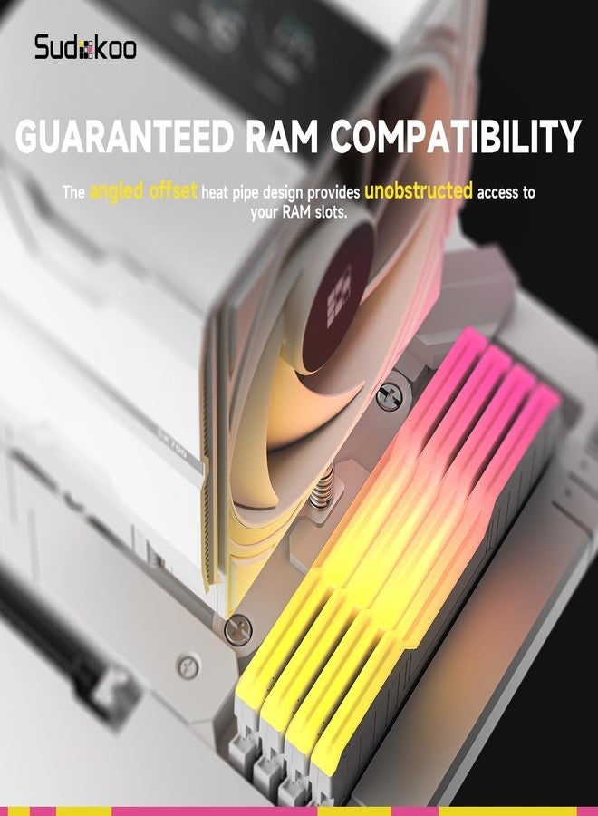 مبرد هواء سودوكو SK700V أبيض: مبرد معالج AM5 حصري بشاشة عرض رقمية - 7 أنابيب حرارية، تصميم برجي، تركيب سهل، حرية كاملة لذاكرة الوصول العشوائي، مروحة 120 مم PWM هادئة، ضمان 5 سنوات - Image 5