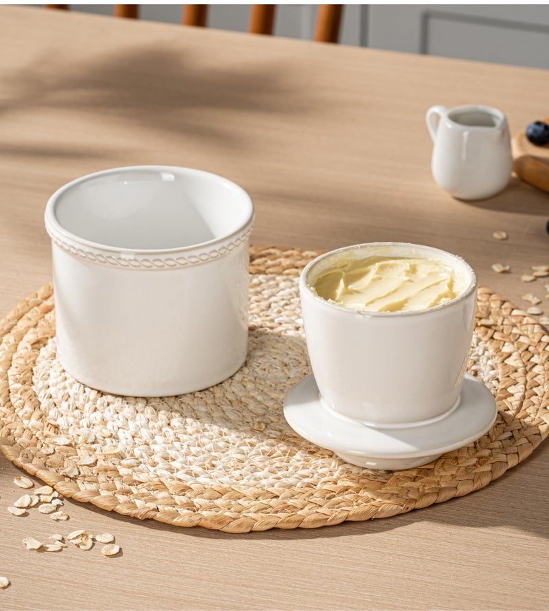 Jersinwei Butter Crock with Lid, Ceramic Butter Crock for Spreadable Soft Butter, Vintage Chain-Rim Design, Home and Kitchen Decor, Housewarming Gift, Shell White - Image 5