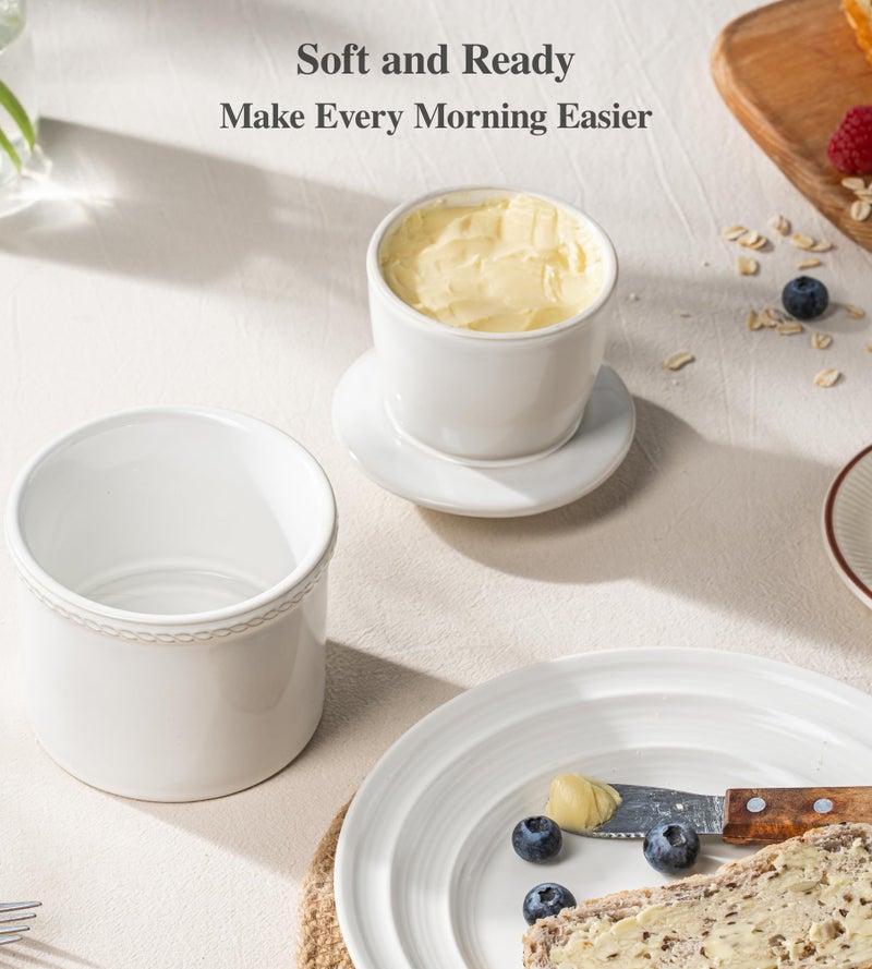 Jersinwei Butter Crock with Lid, Ceramic Butter Crock for Spreadable Soft Butter, Vintage Chain-Rim Design, Home and Kitchen Decor, Housewarming Gift, Shell White - Image 4