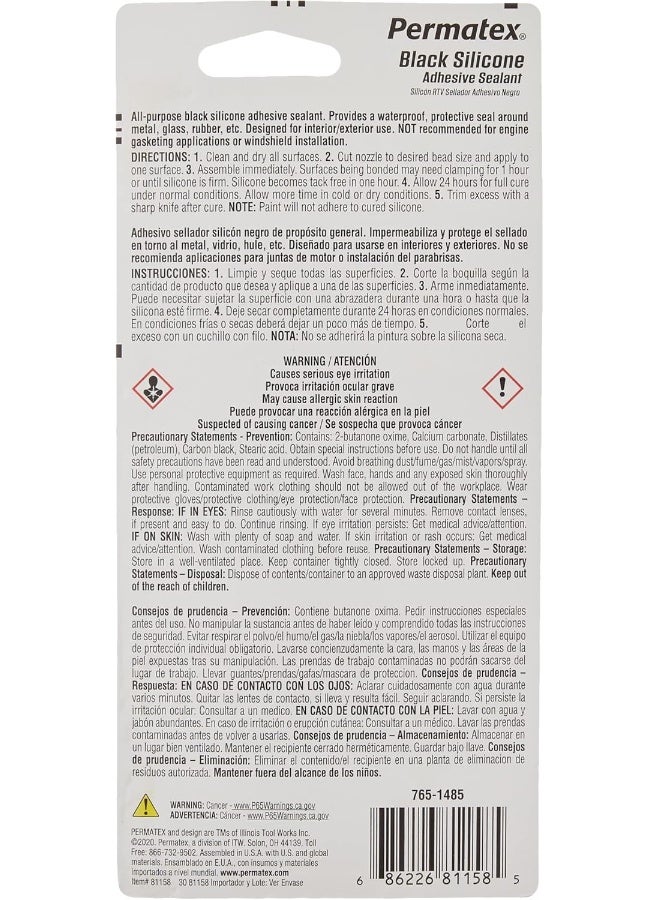 Permatex 81158-12PK Black Silicone Adhesive Sealant, 3 oz. Tube (Pack of 12) - Image 3