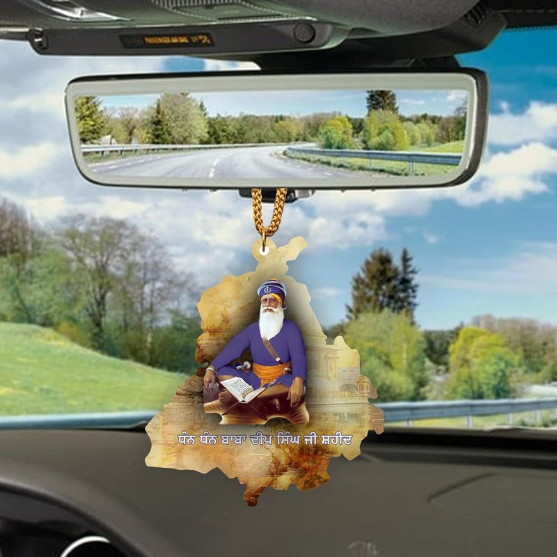ART END ARTEND car Hanging Ornament Photo Punjab Map Baba Deep Singh Ji Sikh Religious City Name car Hanging Accessories (PBBDS-124) - Image 4