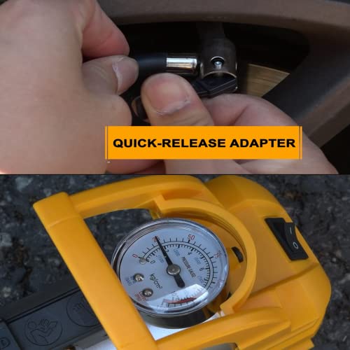 INGCO Auto Air Compressor, 12V | 10A | 140PSI Portable Tyre Inflator Pump, with Cord, Cigarette Lighter, Battery Clips, Adapters, LED Light for Car, Bicycle, Balloons and Other Inflatables - Image 5