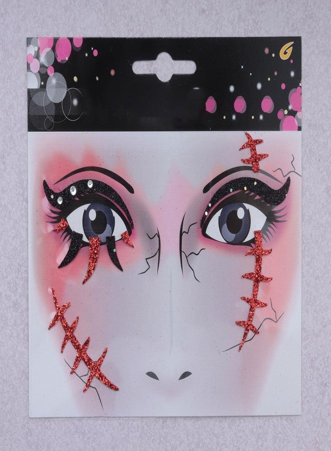 SOWAKA Face Jewels for Women Halloween Stick On Self Adhesive Crystal Rhinestones Face Gems Stickers for Girls Festival Holiday Parties Makeup (Red - Scar) - Image 4