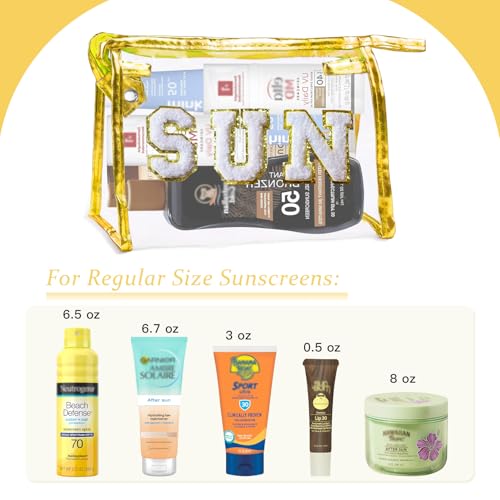 COSHAYSOO Clear Makeup Bag Sunscreen Zipper Pouch Women Fashion Beach Vacation Essentials Travel Summer Pool Stuff for Teenager Girls Preppy Gifts with Trendy Cute Chenille Letter Golden SUN - Image 4