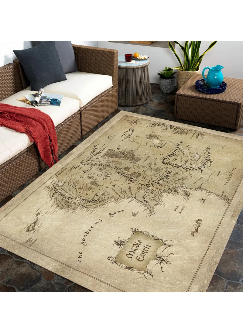 Vagonik Wagonik Lord of the Rings Middle Earth Map Carpet Digital Printed Non-Slip Based Washable Carpet