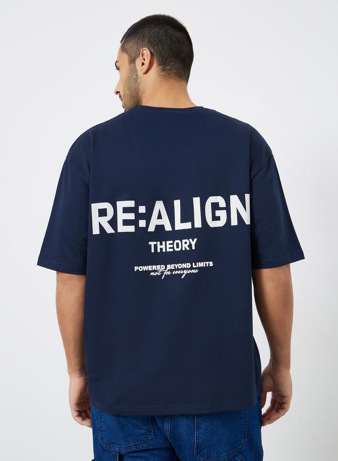 Styli Men Navy Blue Graphic Slogan Oversized T-Shirt - Image 5