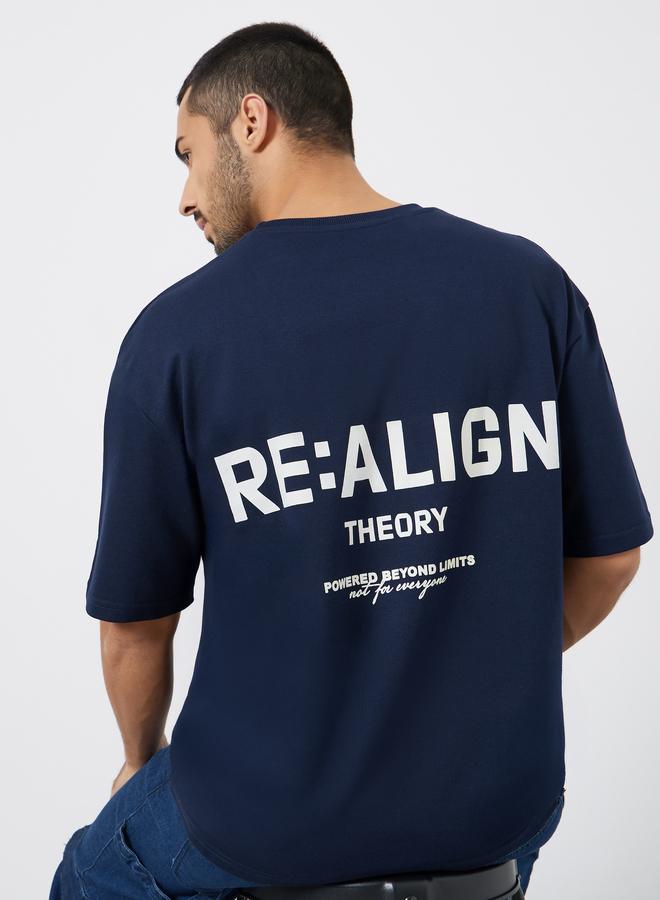 Styli Men Navy Blue Graphic Slogan Oversized T-Shirt - Image 3