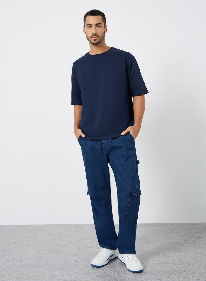 Styli Men Navy Blue Graphic Slogan Oversized T-Shirt - Image 2