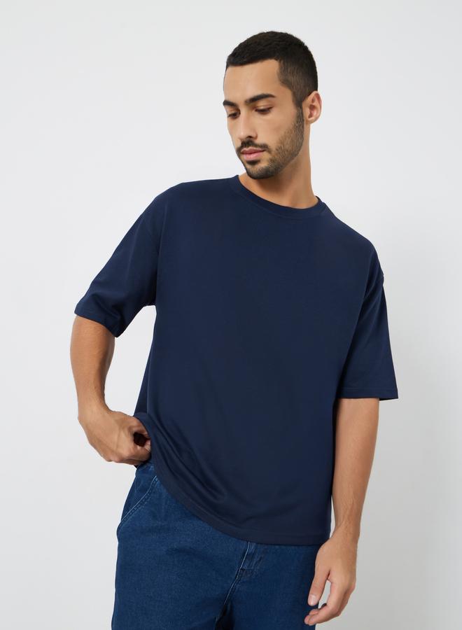 Styli Men Navy Blue Graphic Slogan Oversized T-Shirt - Image 1