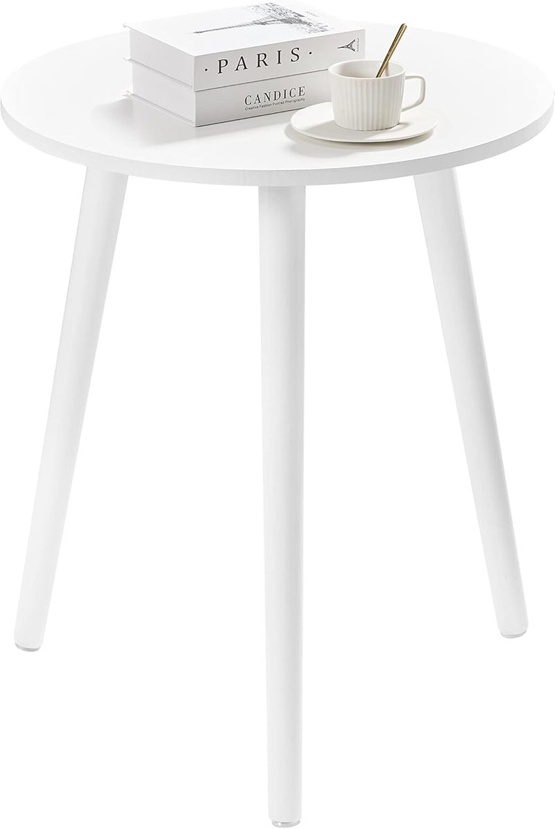 Apicizon Small Round Side Tables End Table Bedroom, White Nightstand Bedside Table for Living Room, Coffee Table with White Wood Legs, 16.5 x 20.5 Inches - Image 1