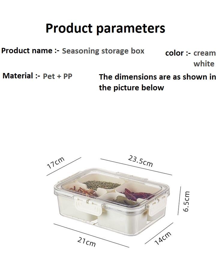 Zebroc Plastic Kitchen Spice Box,Food Grade 4 Cups Seasoning Container Divided Serving Tray With Lid Fridge Storage Box For Kitchen Counter Food Storage,Multicolor - Image 2