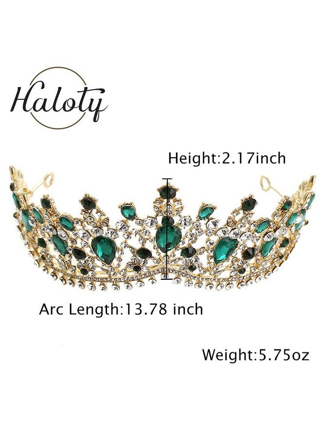 Haloty Baroque Green Crystal Bride Crowns Wedding Crown and Tiara Gold Queen Sparkling Bridal Tiaras Bling Princess Teardrop Rhinestone Head Jewelry for Women and Girls - Image 2