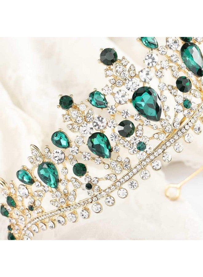 Haloty Baroque Green Crystal Bride Crowns Wedding Crown and Tiara Gold Queen Sparkling Bridal Tiaras Bling Princess Teardrop Rhinestone Head Jewelry for Women and Girls - Image 3