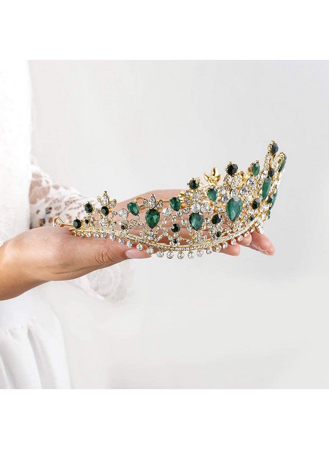Haloty Baroque Green Crystal Bride Crowns Wedding Crown and Tiara Gold Queen Sparkling Bridal Tiaras Bling Princess Teardrop Rhinestone Head Jewelry for Women and Girls - Image 5