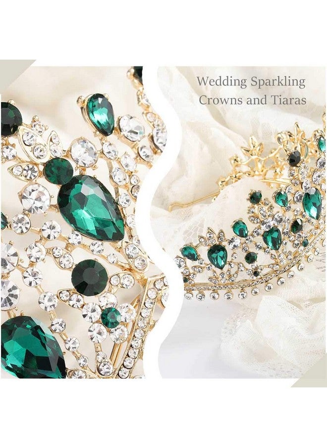 Haloty Baroque Green Crystal Bride Crowns Wedding Crown and Tiara Gold Queen Sparkling Bridal Tiaras Bling Princess Teardrop Rhinestone Head Jewelry for Women and Girls - Image 4