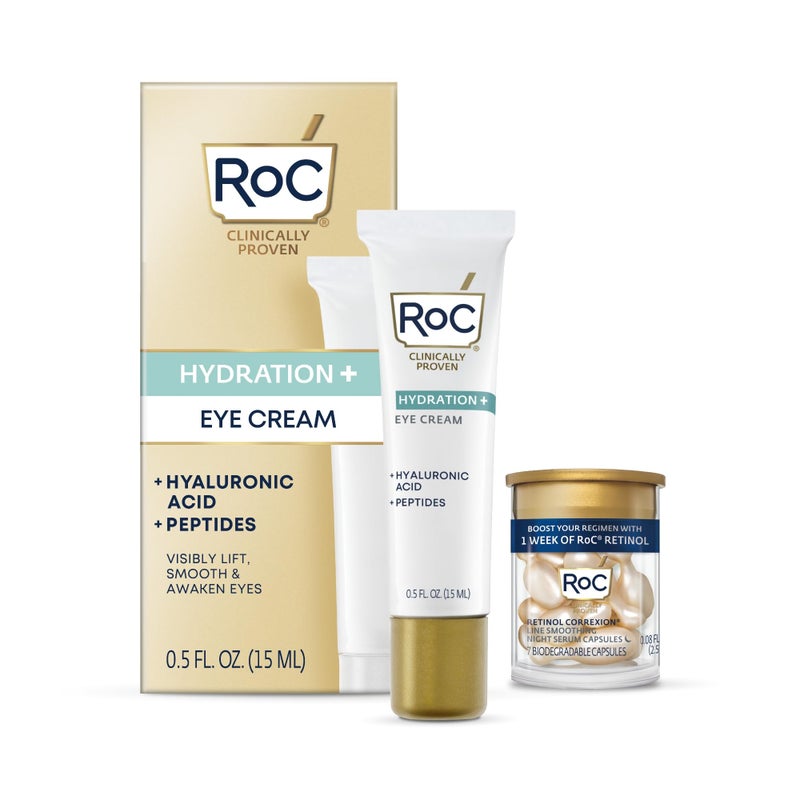 RoC Multi Correxion Hyaluronic Acid Anti Aging Under Eye Cream for Puffiness & Dark Circles (.5 OZ) + RoC Retinol Capsules (7 CT), Skin Care Routine, Fragrance & Paraben Free for Women and Men - Image 1