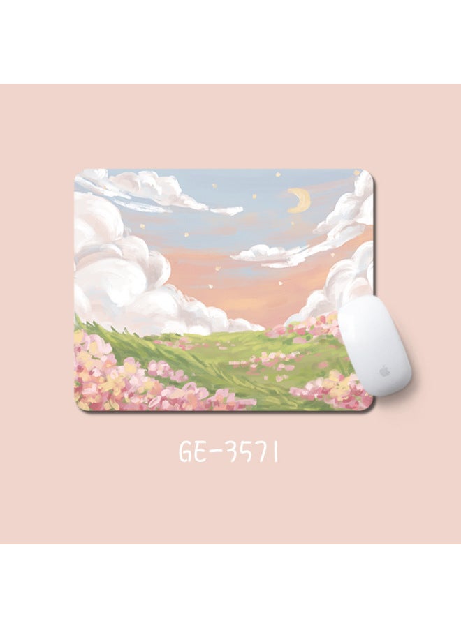 Simple Fresh Mouse Pad Non-slip Desktop Mat Office Notebook Mat Wrist Stain-resistant Creative Cute Mouse Pad-Color:4mm-260x210mm-Pattern:Ge-3571 Pink Field