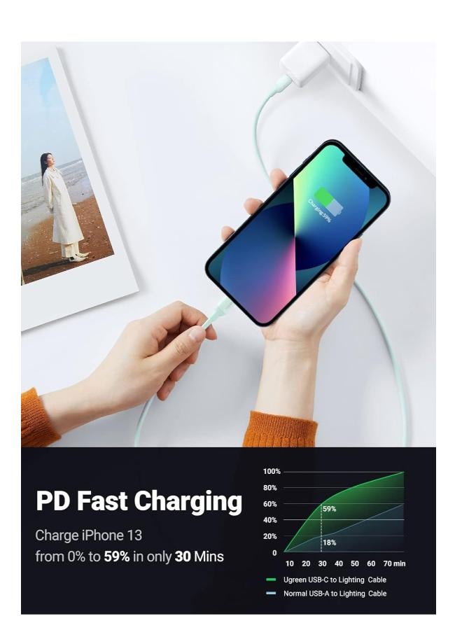 Ugreen Silicone Charging And Data Transmittion Cable (3A -1M), USB-C To Lightning PD Plug Compatible With Apple iPhone iPad Airpods - Image 3