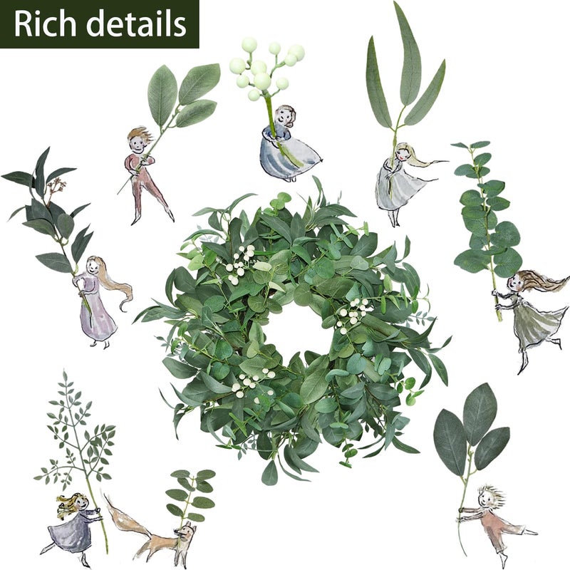 BINFEN 20"-22â€œ Green Eucalyptus Wreaths for Front Door with White Berries â€“ Lifelike Spring, Summer, and Winter Wreath for Farmhouse Front Porch, Window, Door Decor - Image 2