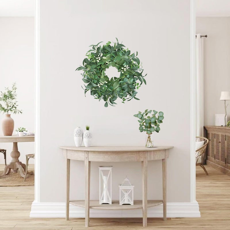 BINFEN 20"-22â€œ Green Eucalyptus Wreaths for Front Door with White Berries â€“ Lifelike Spring, Summer, and Winter Wreath for Farmhouse Front Porch, Window, Door Decor - Image 5