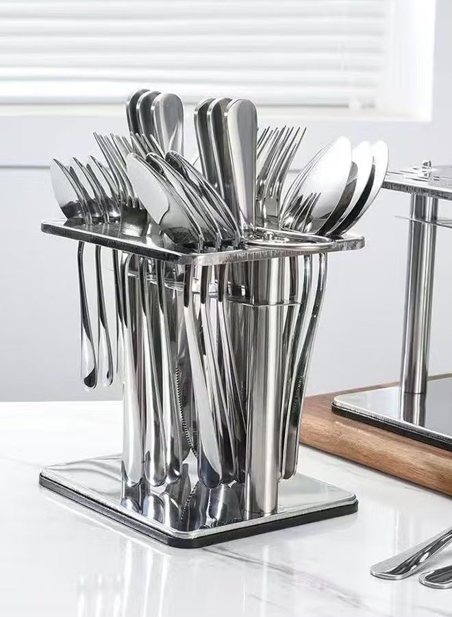 SILADEFU 24-Piece Stainless Steel Cutlery Set with Holding Stand Set, Flatware Utensils Including Knife,Fork,Spoon and coffee spoon(Silver) 6-person Western tableware, kitchen utensils, shiny polished sturdy and durable， Suitable gatherings, picnics,easy to store，dishwasher safety - Image 1