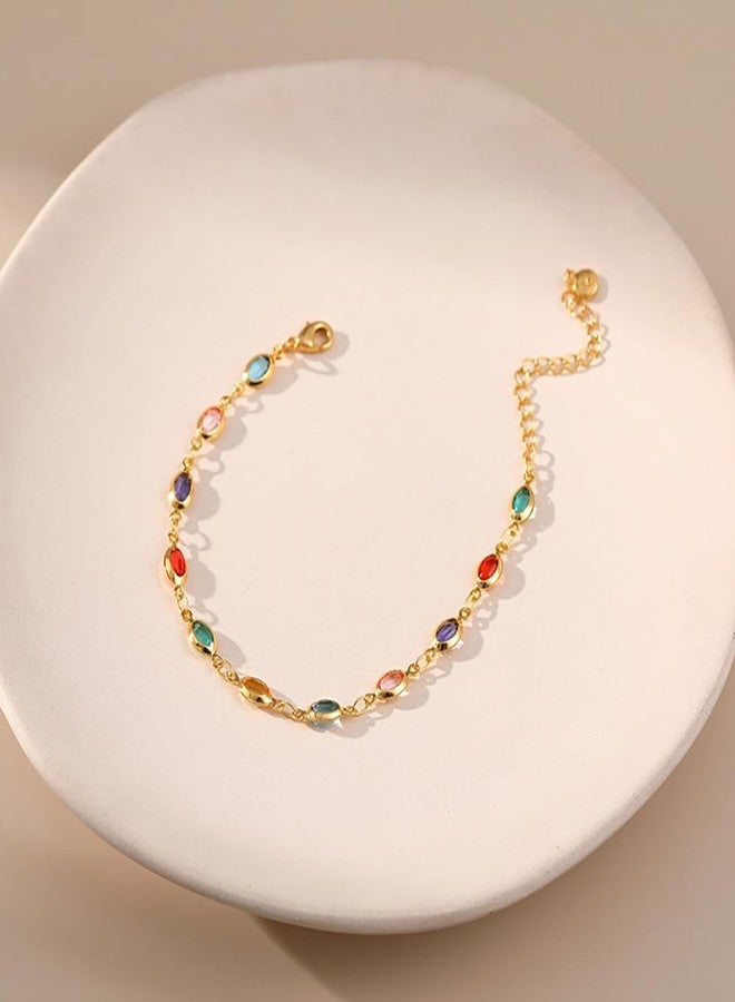 LUREME Multicolor Oval Rectangle Heart Glass Stones Chain Bracelet Golden Extenstion(bl003571-1) - Image 4