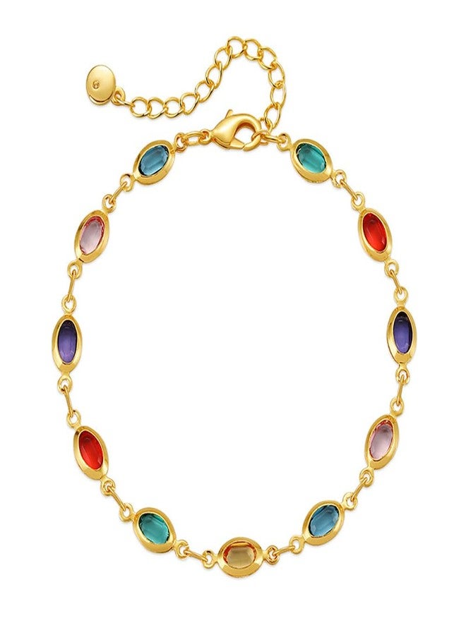 LUREME Multicolor Oval Rectangle Heart Glass Stones Chain Bracelet Golden Extenstion(bl003571-1) - Image 1