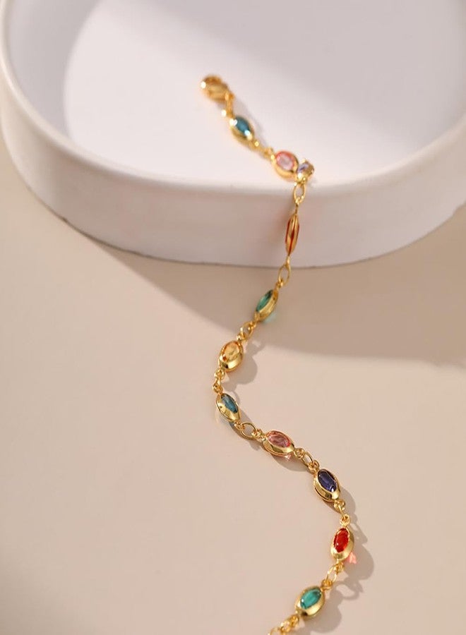 LUREME Multicolor Oval Rectangle Heart Glass Stones Chain Bracelet Golden Extenstion(bl003571-1) - Image 2