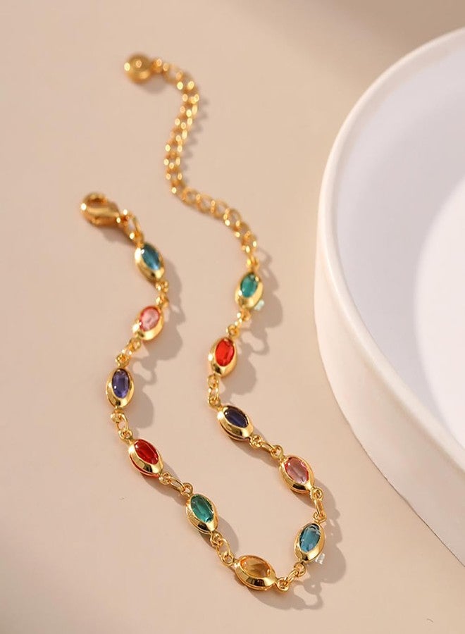 LUREME Multicolor Oval Rectangle Heart Glass Stones Chain Bracelet Golden Extenstion(bl003571-1) - Image 5