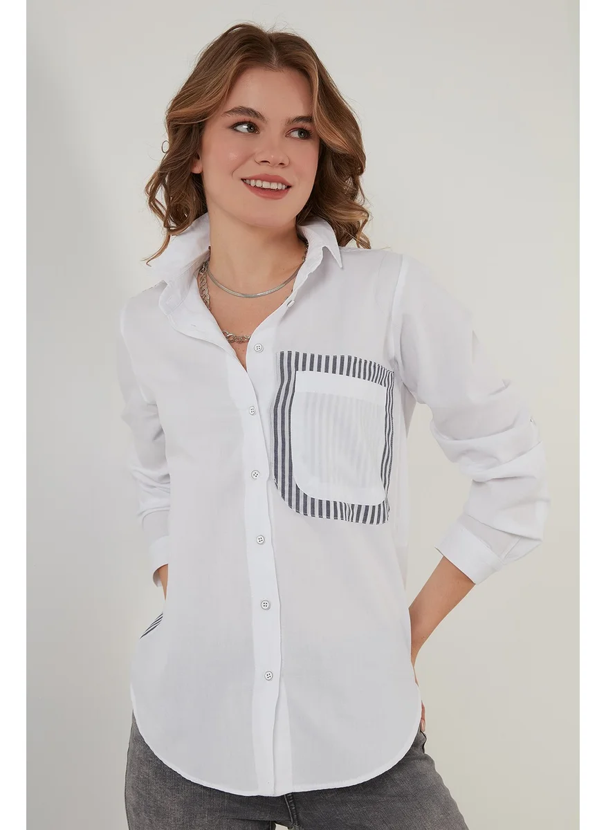 ليلا Asymmetric Back Detailed Striped 100% Cotton Shirt Women's Shirt 51435691