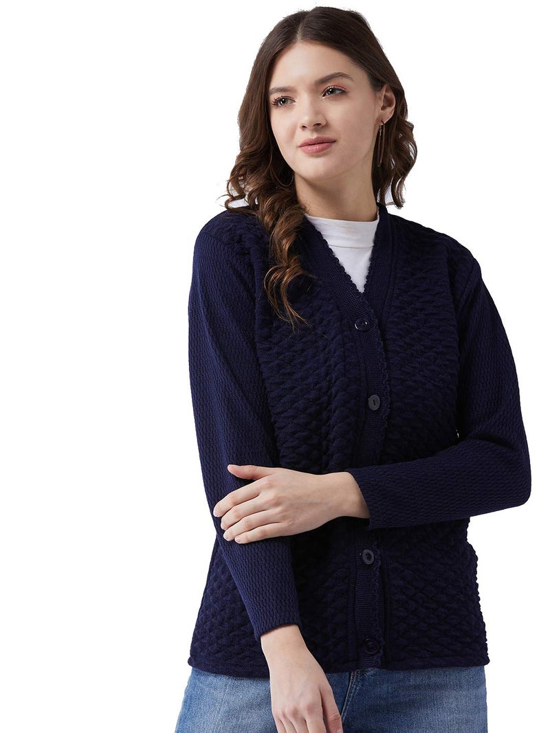 Pivl Women's Blended V-Neck Cardigan (PV502_Navy_Medium) - Image 1