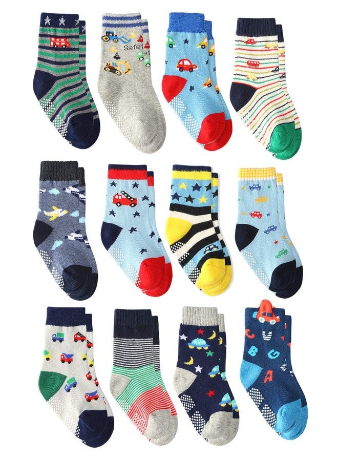 Cottock 12 Pairs Toddler Boy Grips Socks, Baby Socks Boy Infant Cotton Crew Socks Anti Slip for Kids (9-18 Months, 12 Pairs Super Star) - Image 1