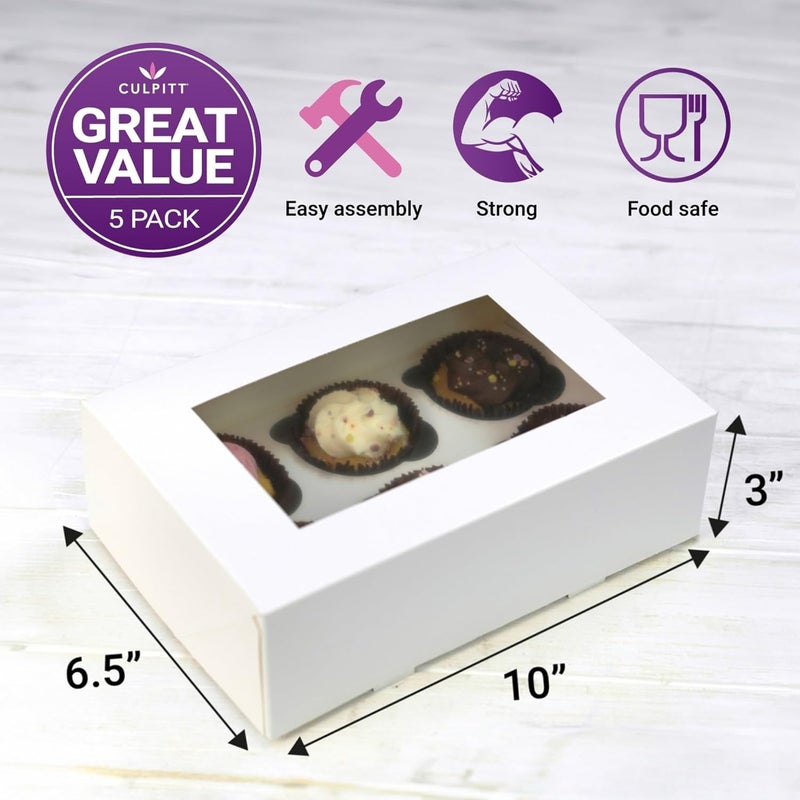 Culpitt 6 Hole Cupcake Box, 5 Pack, White Cupcake Boxes For Carrying And Displaying Tasty Muffins, Fairy Cakes, And Treats - Image 2