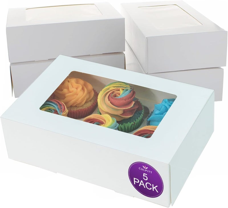 Culpitt 6 Hole Cupcake Box, 5 Pack, White Cupcake Boxes For Carrying And Displaying Tasty Muffins, Fairy Cakes, And Treats - Image 1